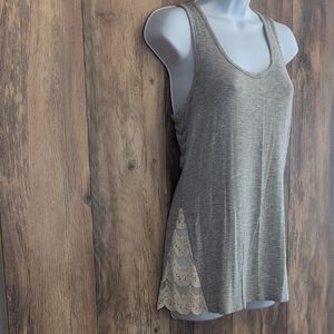 Vanity Gray Lace Trim Tank Top S            -125JH